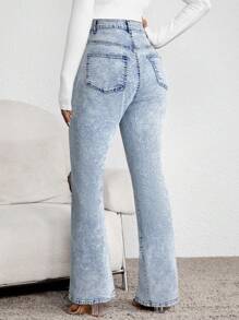 SHEIN Quần Jeans ống loe màu tương phản cho bà bầu thường ngày đa năng - Rửa nhẹ - Xem 2