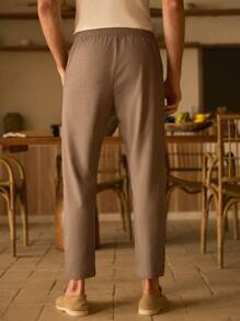 Mainfolk Men's Casual Woven Draw-String Slim Fit Ankle Pants, Fall, Old Money - Brown - View 3