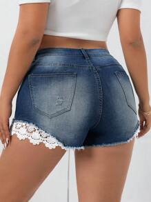 SHEIN Tall CURVE Plus Size Denim Shorts, Fashionable For Summer - Blue - View 2