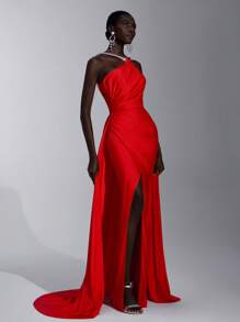 Elitara فستان أنيق وأنيق مع خطوط الماس اليدوية الحمراء بدون أكتاف، سبليت جذاب مع خط A متجمع، ذيل، مناسب لمناسبات المواعدة والحفلات والحفلات المختلطة والرقص وحفلات الزفاف والتخرج والحفلات الرسمية (الطراز الثقيل)، ثوب السهرة للسهرة، للضيوف في الزفاف