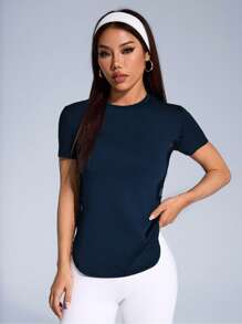 SHEIN Sports 女士瑜伽侧片简约短袖T恤健身衫 - 藏蓝色 - 查看 6