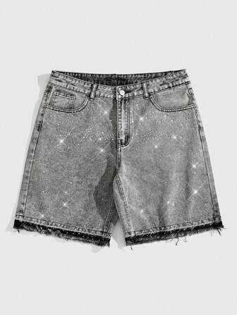 Street Life Men's Casual Denim Shorts Jorts With Pockets And Rhinestones, Versatile