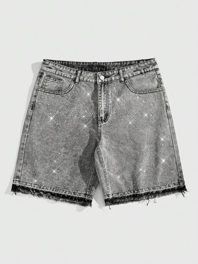 Street Life Short en jean décontracté pour hommes avec poches et strass, polyvalent