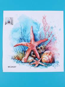 1pc/2pcs/4pcs Ocean Beach Cartoon Starfish Pattern Stickers PVC Bathroom Seat Cover Stickers Vinyl Stickers, Bathroom Bucket Cover Stickers, Bathroom Decorations, Waterproof Removable Stickers - Multicolor - View 7