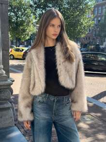 SHEIN EZwear Women's Long Sleeve Simple Fluffy Cardigan Sweater