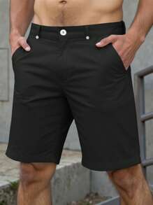 Manfinity Homme Men's Solid Color Casual Straight Leg Shorts - Black - View 4