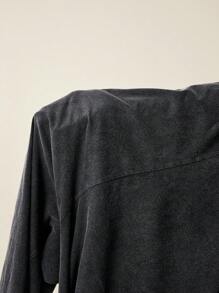 SHEIN LUNE 大码女式休闲口袋酸洗连体裤 - 黑色 - 查看 8