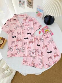 2 piezas Pijama con lazo decorativo para niñas grandes