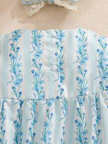 SHEIN Young Girl Rustic Ditsy Floral Color Blocking Ruffle Collar Dress, And Sweet, Suitable For Summer, Suitable For Picnic - Multicolor - View 7