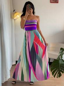 Elenzga Đầm suông ống thiết kế thanh lịch cho nữ, eo nhún - Nhiều màu - Xem 1