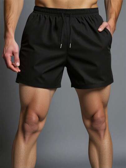 Manfinity Homme Plus Size Men's Solid Color Drawstring Waist Loose Casual Shorts