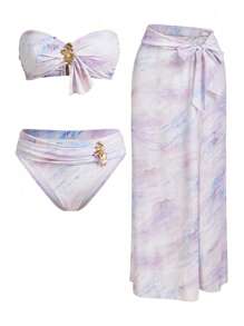 Swim Oasis 1 set Maillot de bain femme d'été style tie-dye sexy avec cache-maillot jupe
