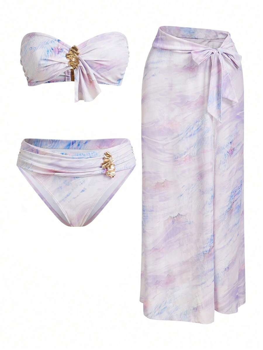 Swim Oasis 1 set Maillot de bain femme d'été style tie-dye sexy avec cache-maillot jupe