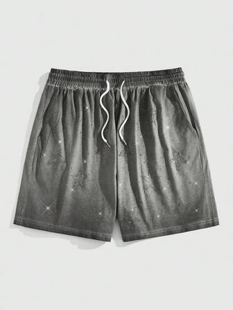 Grunge Punk Herren Lässig Shorts mit gewaschener Nietenapplizierung und Kordel