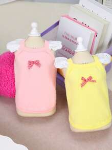 PETSIN Cute Sweet Lady-Like Design Petite Bow And Flounce Sleeves Pet Vest Tops, Soft & Breathable Fabric, Suitable For Summer Outdoor Cat Dog, European And American Bestsellers - Pink - View 3