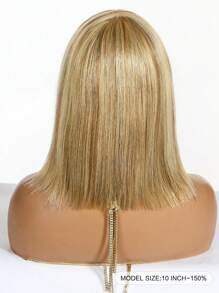 Short Bob Human Hair Wigs With Bangs Natural Straight Bob Wigs For Women Blend Blonde Color Glueless Wig Easy To Wear Daily Vacation Wedding Halloween Costumes - S10/16/613 - View 9