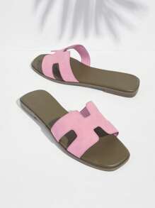SHUZIA All-Time Bestseller Women's Luxe-Inspired Harness Cutout Open Toe Olive Sole Nub Mauve Slides-Elegant,Comfort & Versatile