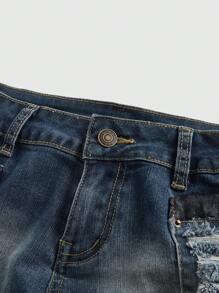 ROMWE J-Fashion Shorts mini in vita bassa, invecchiati e consumati, con inserti in pizzo nero lavato in stile vintage
