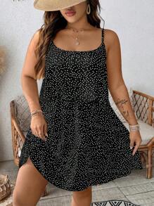 SHEIN Clasi 加大码白色多层波尔卡圆点吊带夏季连衣裙，适合女性春假、节日、圣帕特里克节狂欢装，波西米亚风