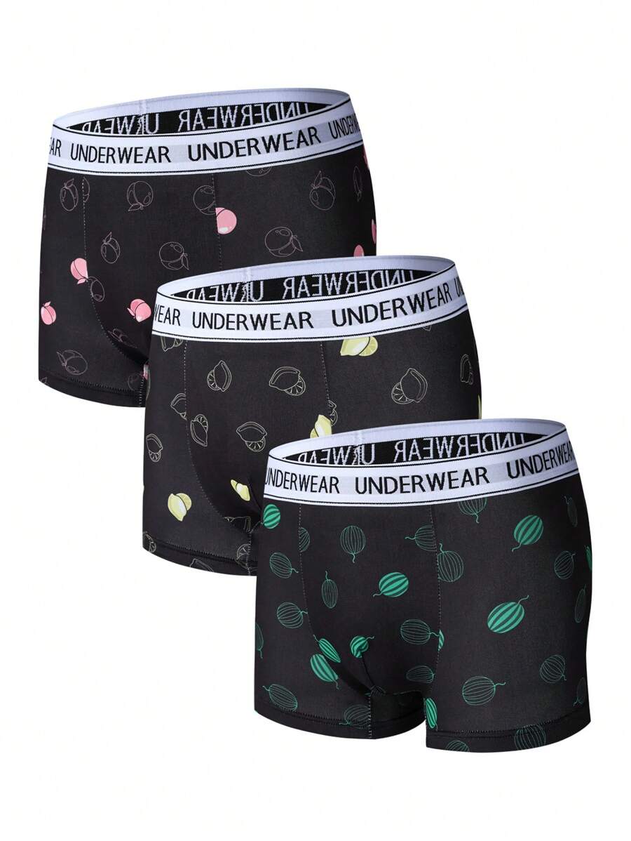 SHEIN 3件装青少年男孩字母松紧带休闲内衣套装 - 彩色 - 查看 1