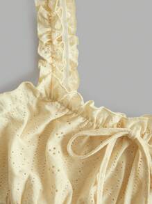 SHEIN EZwear Plus Size Romantic Yellow Semi-Sheer Ruffled Hem Backless Camisole, Fashion & Versatile, Spring/Summer Vintage - Yellow - View 4