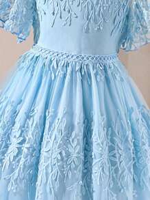 SHEIN Vestido de fiesta elegante de encaje para niñas preadolescentes, para cumpleaños - Azul - Ver 5