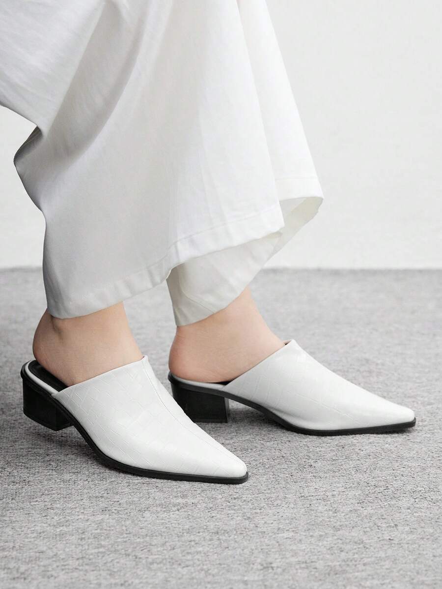 CUCCOO BIZCHIC Women's Pointed Toe Block Heel Black Mule Slip-On Pumps, Elegant Office Wear High Heels, Fashionable Aesthetic Casual Spring Outfit For Christmas - Snow White - View 1