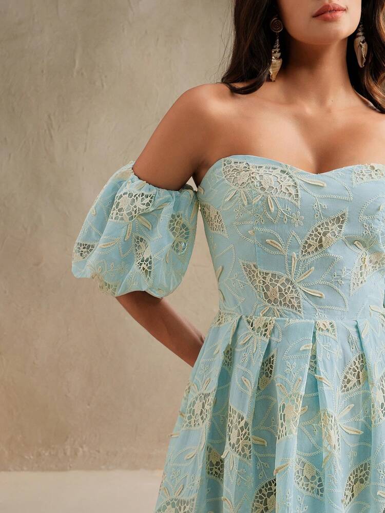 Elegant Music Festival Embroidered Lace Colorblocked Hollow Out Fitted Short Dress For Women