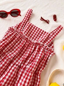 Wildeya Mono con decoración de lazo a cuadros lindos para niñas preadolescentes en verano
