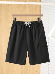 SHEIN Shorts casuales de carga grises para niños adolescentes, estilo deportivo de moda punk rock para salidas diarias, fiestas, festivales de música, adecuados para primavera/verano