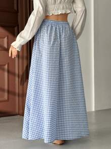 EURMUSE 女士多色高弹力细节半身裙 - 藍白色 - 查看 2