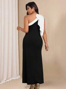 Bellastra Women's Plus Size Wrap Tight Off-Shoulder Bow Elegant Long Black And White Contrast Stitching Dress Bow Birthday Dresses Spring Dress Summer Women Outfit Elegant Formal Women Dresses Evening Dress Maxi Bodycon Dress Wedding Women Dress Romantic Dress Graduation Dress Tea Party Outfit