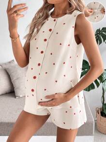 SHEIN Maternity Two Pieces Suits,Maternity Set,Maternity Clothes - Khaki - View 3