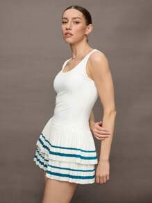 Activina Activina Vestito sportivo da donna senza maniche con righe a contrasto e orlo plissettato