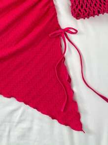 SHEIN Teen Girls Holiday Pink Textured Strapless Side Slit Drawstring Waist Asymmetrical Hem Mini Dress, Wedding Season Afternoon Tea Fashion Fall Winter Lining