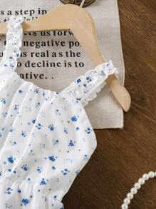 女童碎花荷叶边吊带连体衣 - 彩色 - 查看 4