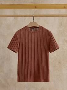 HIMLAND paquete de 3 camisetas de manga corta de cuello redondo de punto acanalado de ocio para hombres - Marrón - Ver 4