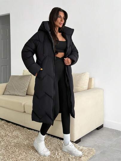 EURMUSE Women Solid Color Zipper And Pocket Detailed Winter Coats Women S Street Wear Women Clothing Y2k Workout Clothes Women Workout Clothes For Women Long Puffer Coat Women