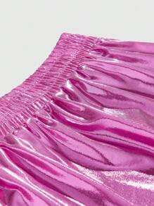 ROMWE MEN Street Life 男士纯色亮面运动短裤 - 粉色 - 查看 4