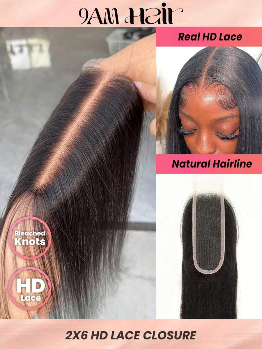 TrueHD 2x6 Skinlike HD Lace Closure Human Hair Straight Deep Middle Part Straight Hair Closure Human Hair Natural Hairline Pre-Plucked For Women - SNatural - View 1