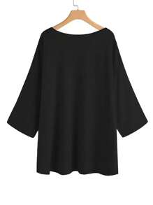 SHEIN EMERY ROSE CURVE Damen Große Größen V-Ausschnitt Seitenschlitz Locker geschnittenes Lässig T-Shirt mit Halbarm, Orange