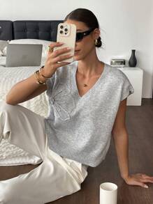 SHEIN Frenchy 女士花卉V领蝙蝠袖短袖休闲针织上衣