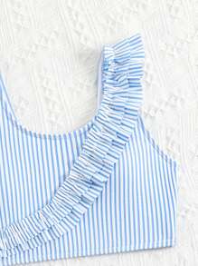 Bikini-Set mit gefaltetem Doppellagen für Mädchen im Teenager-Alter, aus blauem Spezialmaterial, stilvolles und elegantes Design, geeignet zum Schwimmen, für den Urlaub, Sommer-Outfit für Kleine Mädchen, Badeanzug-Set für Mädchen, Bikini-Set für Kinder, Zweiteiler-Badeanzug für Mädchen