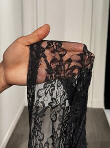 BamGleam Christmas Rave Party Deep V Neck Solid Color Waisted Sleeveless Lace Patchwork Sexy Dress - Black - View 8