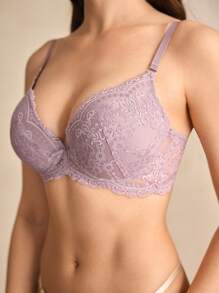 Charlaine French Sexy Lace Bra For Women, Small Bust Lift Up Underwire Bra, Adjustable Support - Lilac Purple - View 5