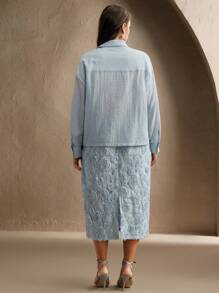 Anewsta New Spring/Summer Textured Relief Embroidery Elegant Business Casual Suit Dress, White, Modern & Chic - Blue - View 6