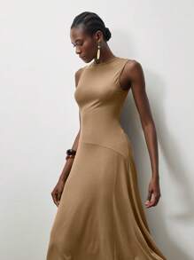 Lumivelle 女士优雅无袖纯色连衣裙，春夏