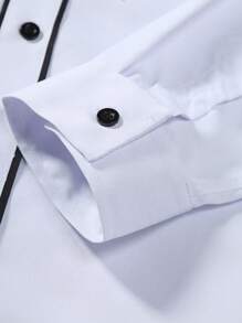 Manfinity Nomadique 男士植物印花长袖单排扣休闲衬衫、男士牛仔衬衫、男士西部上衣、男士牛仔竞技衬衫、男士乡村衬衫、秋季 - 白色 - 查看 5