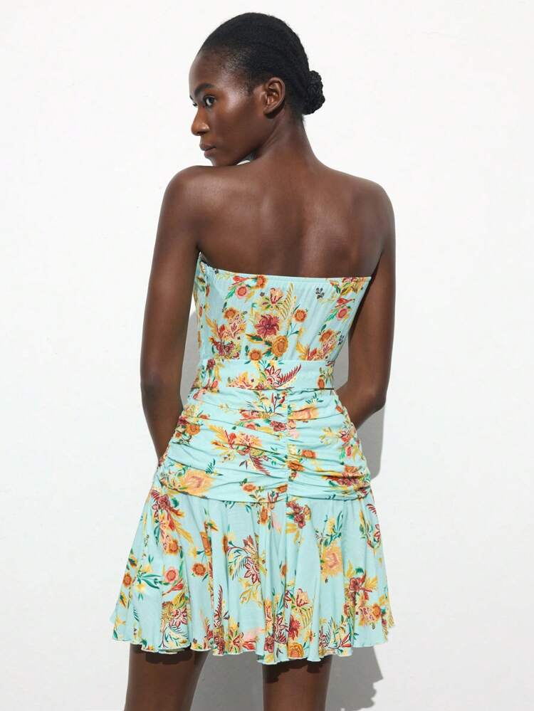 SHEIN Maija Women Off Shoulder Floral Print Mini Dress,Vacation Outfits