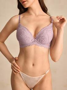Charlaine French Sexy Lace Bra For Women, Small Bust Lift Up Underwire Bra, Adjustable Support - Lilac Purple - View 7